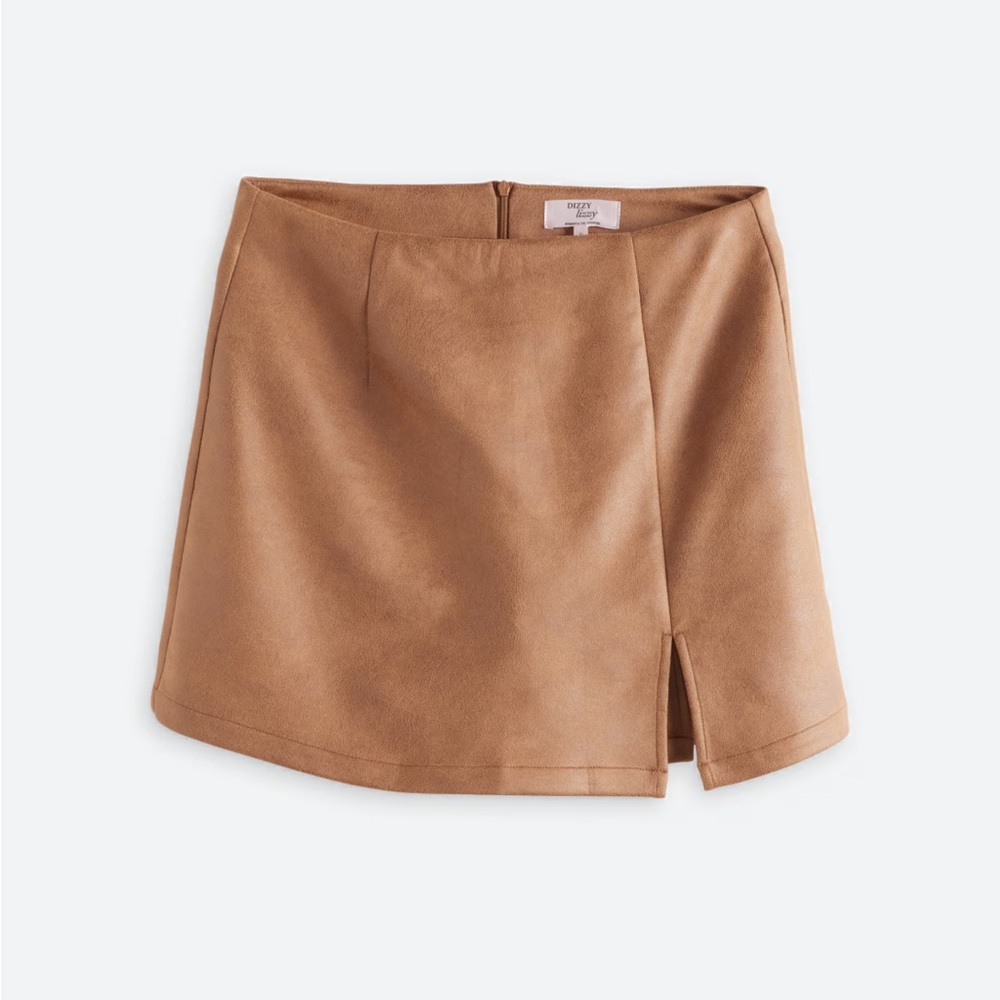Dizzy Lizzy Tan Faux Suede Brown Mini Skirt Skort, XL